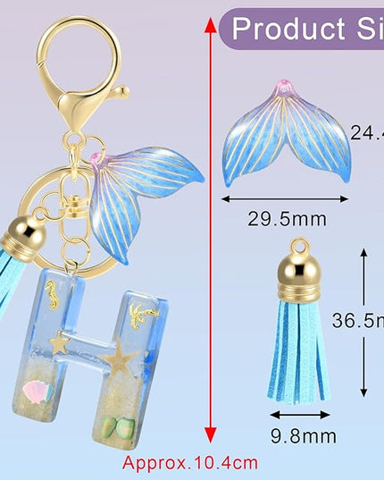 Initial letter Keychains for Women, Ocean Series Avowing Protect Earth Environment, Tassel Cute Car Keychain Initial Key Chain Keyring for Bookbag Handbag Backpack Charm Key Ring Unisex (Letter H)