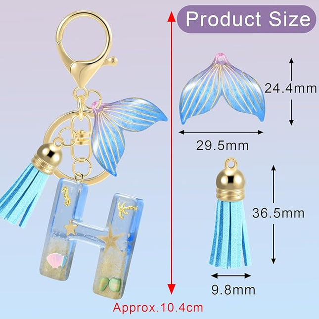 Initial letter Keychains for Women, Ocean Series Avowing Protect Earth Environment, Tassel Cute Car Keychain Initial Key Chain Keyring for Bookbag Handbag Backpack Charm Key Ring Unisex (Letter H)