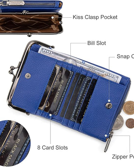 Montana West Wrangler Women's Wallet RFID Blocking Wallets Small Bifold Credit Card Holder with Kiss Clasp Navy