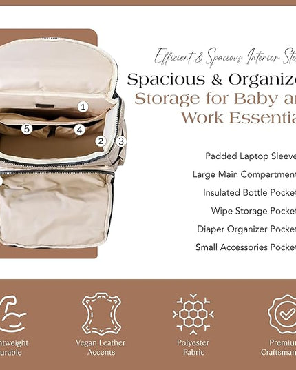 Citi Collective Gallery Diaper Bag Backpack - Casual Day-to-Day Backpack Fits 15" Laptop - Travel Bag with Multiple Compartments, Pockets, Portable Changing Pad, and Shoulder Strap-Gold