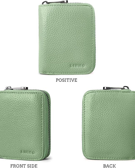 Linno RFID 20 Slots Credit Card Holder Genuine Leather Small Wallet for Women or Men with Zipper