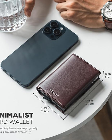 VULKIT Pop up Card Wallet Minimalist Cash Wallets RFID Blocking Leather Smart Credit Card Holder with ID window for Men