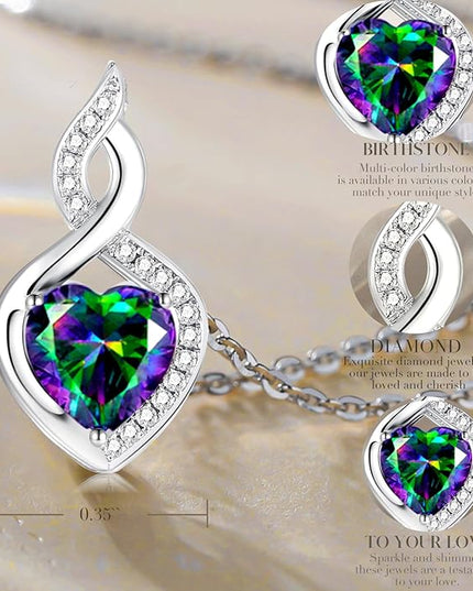 FANCIME 14K Solid White Gold Heart Birthstone Necklace with Diamond Pendent Birthday Gifts for Mom Women, Sterling Silver Chain 16" + 2" Extender