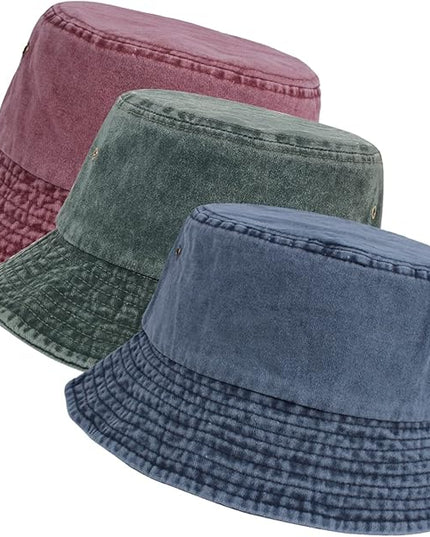 kozinu Washed Cotton Bucket Hats Packable Summer Outdoor Cap Travel Beach Sun Hat Plain Colors for Men Women