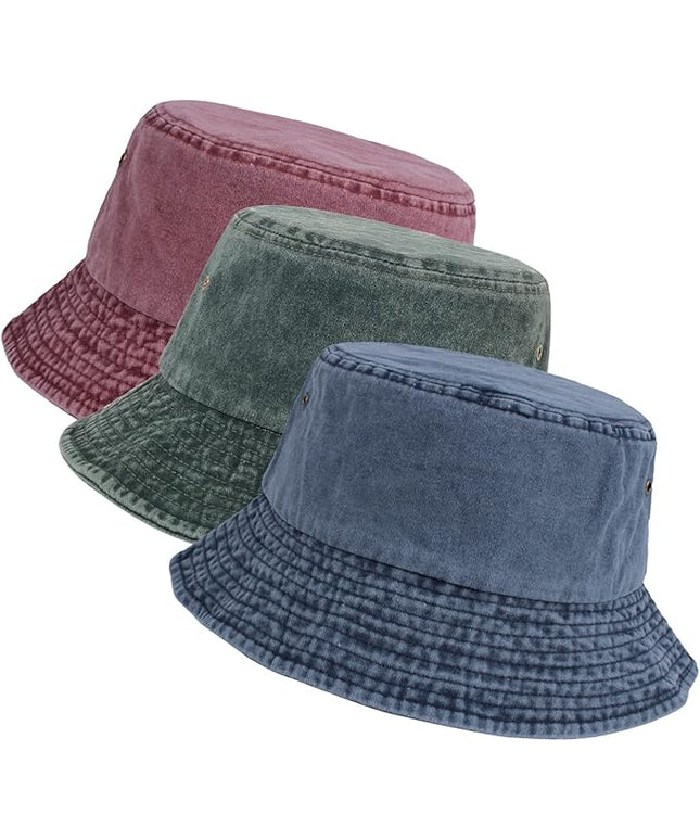 kozinu Washed Cotton Bucket Hats Packable Summer Outdoor Cap Travel Beach Sun Hat Plain Colors for Men Women