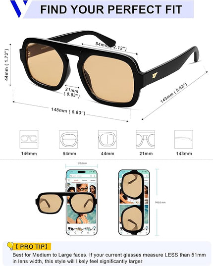 VANLINKER Oversized Retro Square Aviator Sunglasses for Women Men 70s Vintage Style Trendy Big Flat Top Sun Glasses VL9826