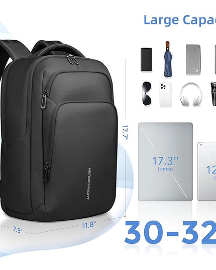 17.3 Inch Laptop Backpack for Travel Work Office College, 30L Water Resistant Casual Daypack, Lightweight Computer Backpack for Men Women, Business Laptop Bag with USB Charging Port - Black
