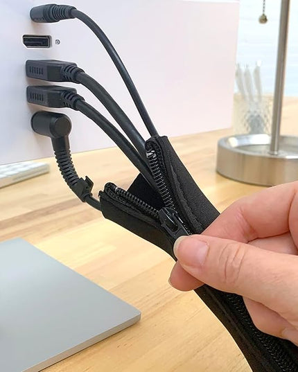 Zipper Cable Sleeve by Wrap-It Storage - 36" x 4" (2-Pack) Black - Cord Organizer and Cable Protector for Desk, Computer, TV Cord Management to Hide and Cover Wire and Extension Cables