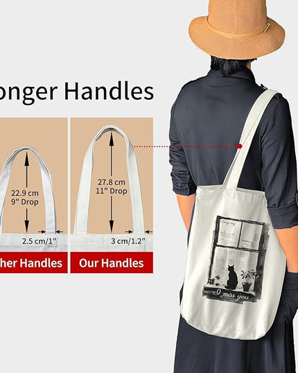 Tote Bag for Women, Reusable Zippered Canvas Bag with Handles Pocket Thick Canvas, for Grocery Shopping Beach Gift