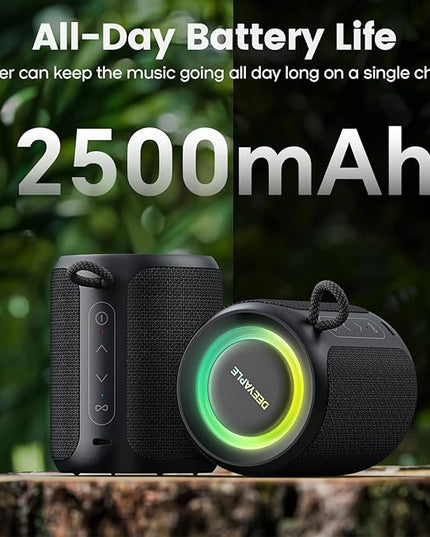Bluetooth Speaker Wireless,IP67 Waterproof & Dustproof Portable Speaker with Lights,15W Loud Stereo Sound, 2500mAh Battery All Day Playtime, TWS Pairing, BT5.3, Home/Party/Outdoor/Beach (Black)