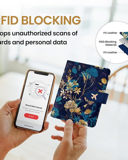 Passport Holder for Travel Essentials, RFID Blocking Leather Cover Wallet with Magnetic Closure, Aesthetic & Cute Passport Book Case for Women and Men - Grace
