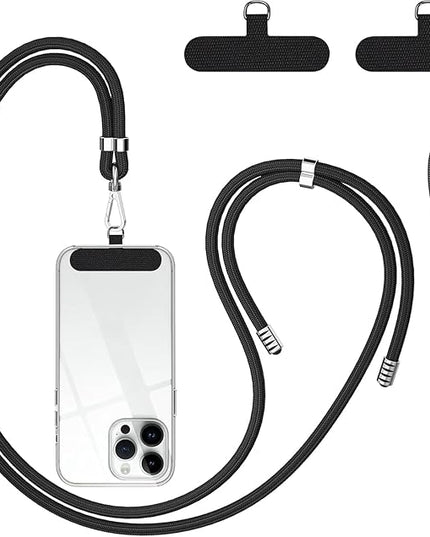 takyu Cell Phone Lanyard, Crossbody Phone Lanyard 1 Pack Adjustable Neck Strap and 1 Pcs Phone Wrist Strap with 2x Phone Tether Patches for Most Smartphones-Black