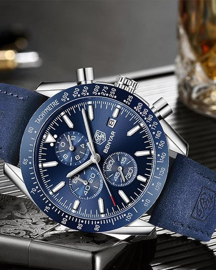BY BENYAR Watch for Men Analog Quartz Chronograph Waterproof Luminous Designer Mens Wrist Watches Business Work Sport Casual Dress Watch with Silicone Strap Elegant Gifts for Men