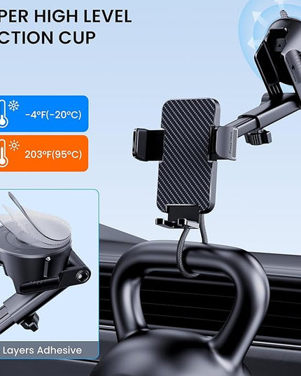 Phone Holders for Your Car [Military Grade Suction Ultra Strong Base] Cell Phone Car Holder 3 in 1 Dashboard/Windshield/Air Vent Hands-Free for iPhone Android