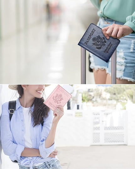 Eoehro Passport Holder for Travel Essentials-2Pack, Passport Wallet Cover Case for Travel Must Haves Accessories,Passport Book Holders for Women and Men