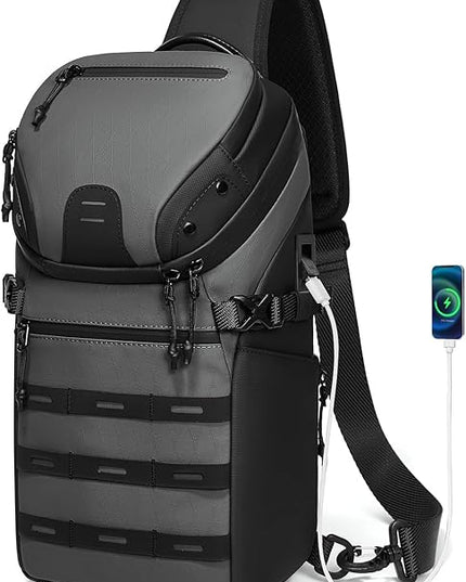 Somago Sling Backpack with USB Charging Port Water-Resistant Tactical Backpack Crossbody Chest Bag with Anti-theft Pocket