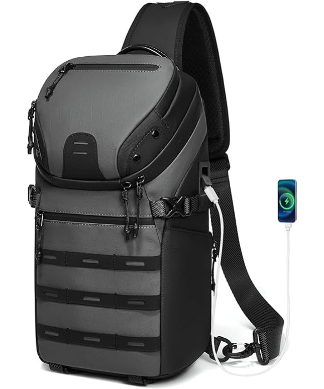 Somago Sling Backpack with USB Charging Port Water-Resistant Tactical Backpack Crossbody Chest Bag with Anti-theft Pocket