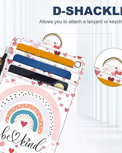 Slim Wallet Credit Card Holder, Rainbows A, RFID Wallet Women Cute Small Front Pocket Wallet With Zipper, PU Leather Thin travel RFID Blocking Card Case ID Window,Ladies Gifts