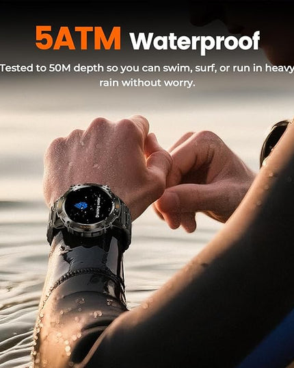 WalkerFit Smart Watch for Men, 1.43" Round AMOLED, 5ATM Waterproof for Swim,Heart Rate & Sleep Monitor,Long Battery,Outdoor Activity Tracker,Voice Control&Bluetooth Call,Android Compatible with iPhone