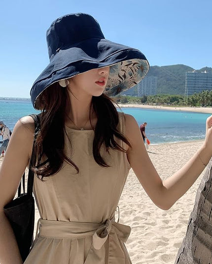HUAMULAN Women Summer Sun Hat Wide Brim Wired Edge Floral Beach Bucket Hats Reversible Foldable Travel UV Protection Lady Hat