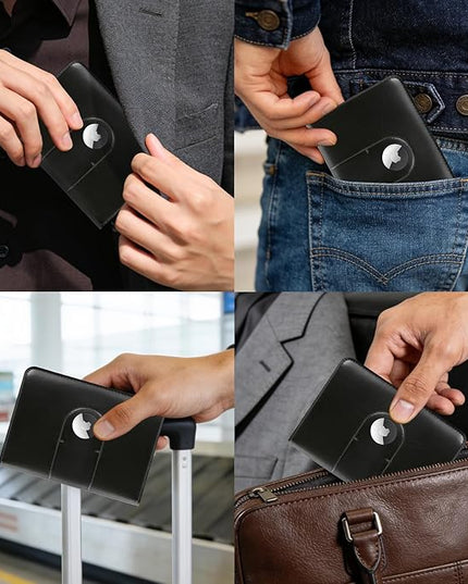 Passport Holder with AirTag Slot - Unisex Slim Travel Wallet, Passport Cover Card Organizer for Trips (Black)