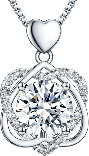 InfinityLove Heart Necklaces for Women, 5-3 Carats Moissanite, Sterling Silver Pendant Jewelry, Anniversary Birthday Gifts for Wife, Girlfriend, Daughter, Mom
