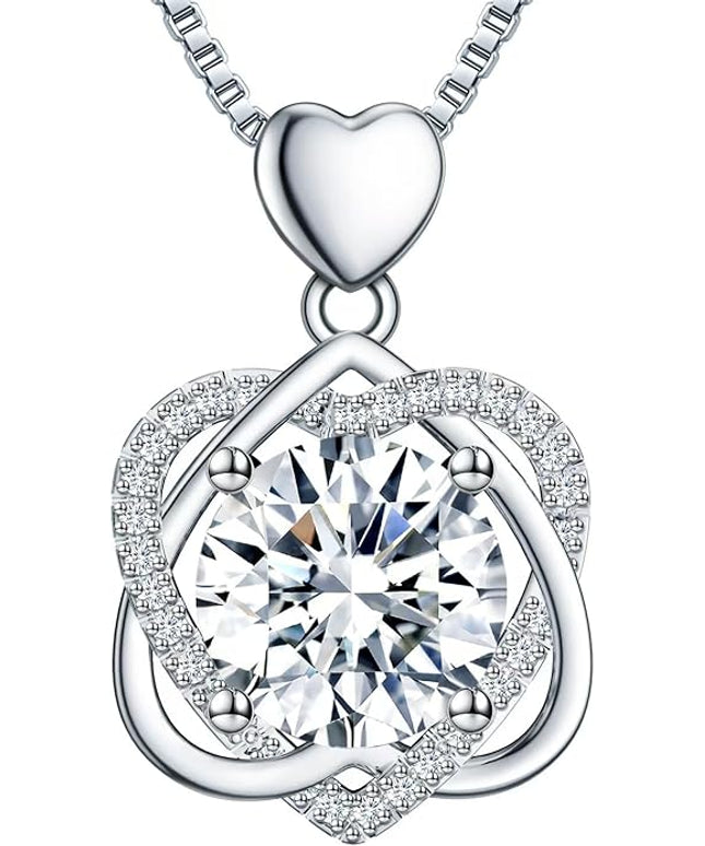 InfinityLove Heart Necklaces for Women, 5-3 Carats Moissanite, Sterling Silver Pendant Jewelry, Anniversary Birthday Gifts for Wife, Girlfriend, Daughter, Mom