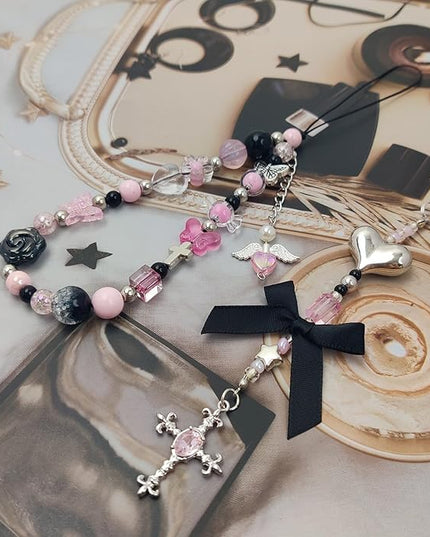 2 Pack Phone Charms, Cute Aesthetic Beaded PhoneCharm Strap Phone Lanyard String PhoneChain Accessories for Bag Keychain Airpods Camera Pendants