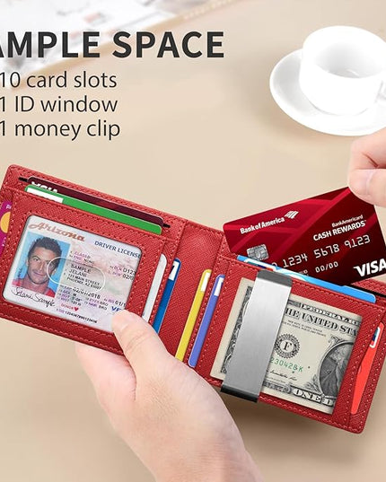 RUNBOX Slim Money Clip Wallets for Men RFID Blocking 11 Card Holder Minimalist Small Leather Bifold Men's Front Pocket Wallet Gift Box