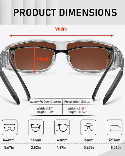 Wzerry Sunglasses Fit Over Glasses Polarized for Men Women, Wrap-Around Glasses UV400 Protection for Driving and Outdoor