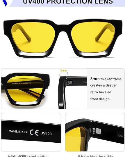 VANLINKER Thick Square Sunglasses for Men Women Retro Chunky Rectangle Shades UV400 Protection VL9731