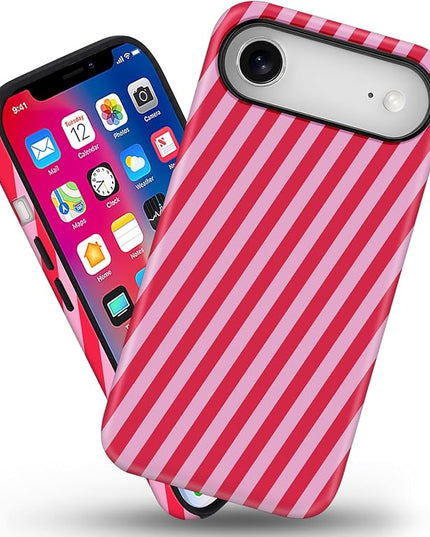 Magnetic for iPhone 17 Air Case Cute Diagonal Stripes Phone Case, Shockproof Slim TPU and Hard PC Protective Phone Cover Compatible with MagSafe Designed for Women Girls,Red