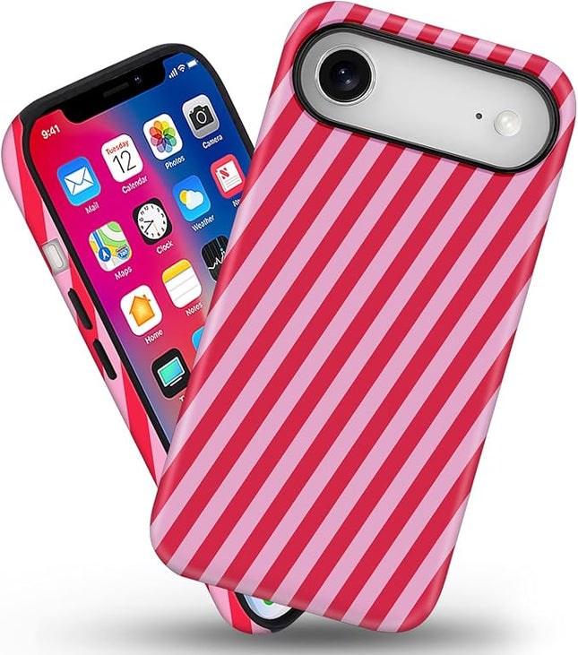 Magnetic for iPhone 17 Air Case Cute Diagonal Stripes Phone Case, Shockproof Slim TPU and Hard PC Protective Phone Cover Compatible with MagSafe Designed for Women Girls,Red