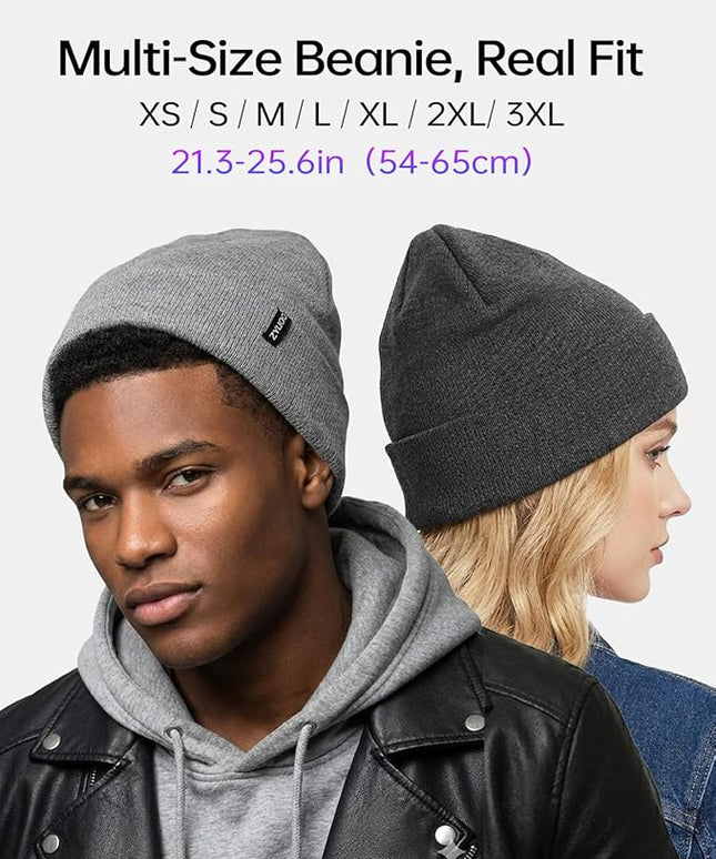 Zylioo Plus Size Fleece Lined Beanie Hat,2XL/XL/L/M/S Thermal Knitted Hat,Winter Warm Lined Snow Hats for Women Men