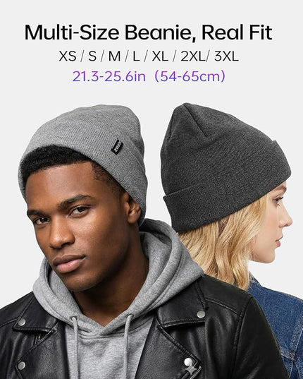 Zylioo Plus Size Fleece Lined Beanie Hat,2XL/XL/L/M/S Thermal Knitted Hat,Winter Warm Lined Snow Hats for Women Men