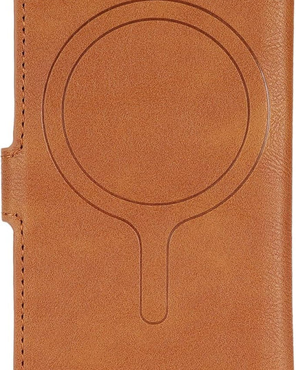 Ultra-Thin Magnetic Wallet Card Holder for iPhone and All MagSafe Protective Cases，Premium PU leather, powerful magnetic closure, stand function, 6 card slots (brown)