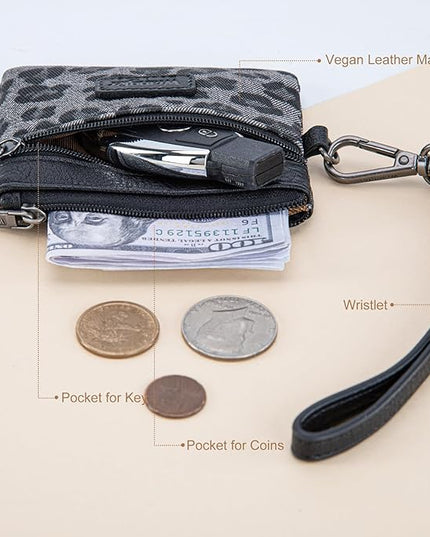 Montana West Wrangler Small Wallet for Women Leopard Print Wristlet Wallets Mini Change Pouch Black