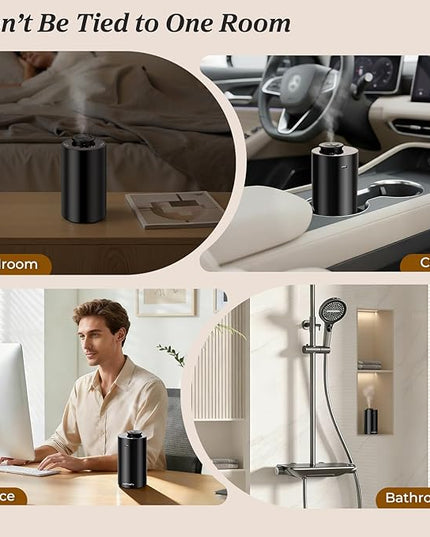 URPOWER Waterless Essential Oil Diffuser: No Water Needed Battery Operated Scent Diffuser - 2 * 20ML Hotel Fragrance Essential Oils - Cordless & Mini Oil Machine Aluminum for Car Home Office(Black)