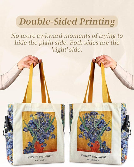 AUSVKAI Cute Canvas Tote Bag for Women, Reusable Designer Bags with Handles Pockets&Snaps for College Beach Everyday Grocery