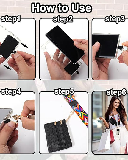 XANGNIER Clip and Go Strap for Phone with Wallet Crossbody, Phone Strap with Zippered Wallet, Adjustable Anti Theft Cellphone Lanyard for Women, Cellphone Chain Accessories,Multicolor 10