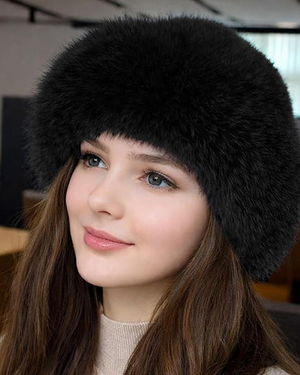 3 Pieces Women’s Faux Fur Bucket Hat Winter Warm Plush Furry Hat – Soft Fluffy Cold Weather Hat for Outdoor Travel