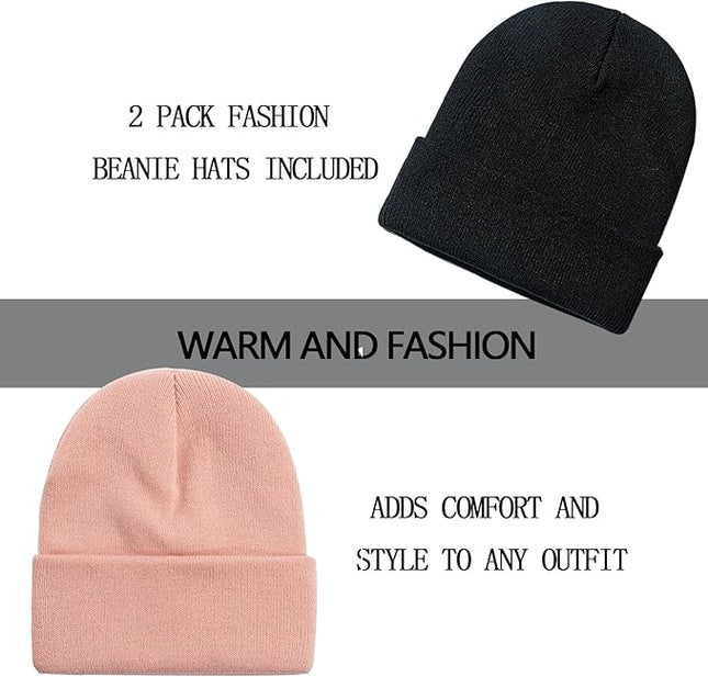 ZOORON 1&2 Pack Beanie for Men Women Slouchy Beanie Hats Winter Knit Caps Soft Ski Hat Unisex