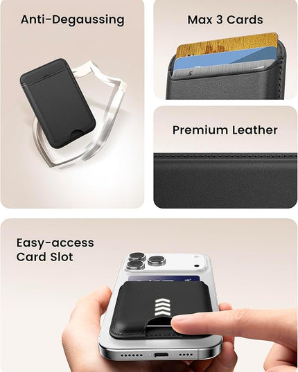 Magnetic Mag-safe Wallet Cell Phone Card Holder for Phone Case with Mag-Safe, Stronger Magnetic RFID Leather Phone Wallet Stick on for iPhone 17/16/15/14/13/12 Series, Fit 3 Cards