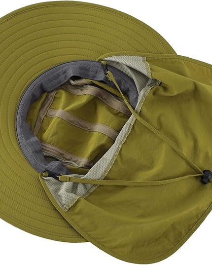 Home Prefer UPF 50+ Mens Wide Brim Fishing Hat with Neck Flap Sun Hat for Men Women Sun Protection Cap
