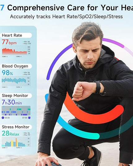 Smart Watches for Men Women, Alexa Built-in, 1.8" Smartwatch with Heart Rate/SpO2/Sleep/Stress, IP68 Waterproof Fitness Tracker with Bluetooth Call (Answer/Make), 101+ Sports Modes, for Android iPhone