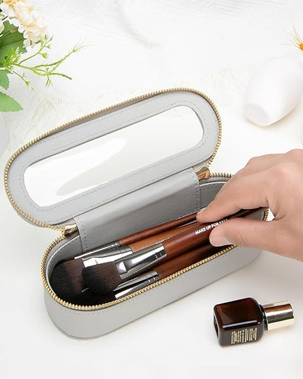 Aveniee Slim Clear Makeup Brush Bag, Small Cosmetic Brush Holder, Mini Toiletry Bag Travel Case for Women, Thin Make up Bags with Dual Zipper, Cute Travel Essentials Bag Organize - Grey