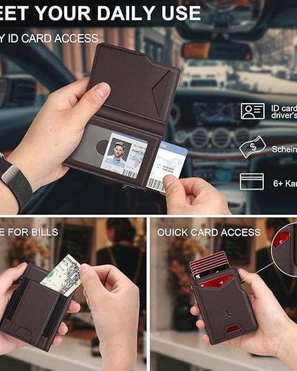 Wallet for Men Wallet with Slim Pop Up Card Holder 9-13 Cards, Bifold Minimalist Smart Wallet RFID Blocking Credit Card Holder with ID Window & Stretchable Cash Slot