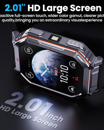 GPS Military Smart Watch for Men，GPT Voice Assistant，Smartwatch with LED Flashlight，2.01" HD Display Bluetooth Call，Fitness Tracke with Multiple Sports Modes，Compatible with Android & iOS