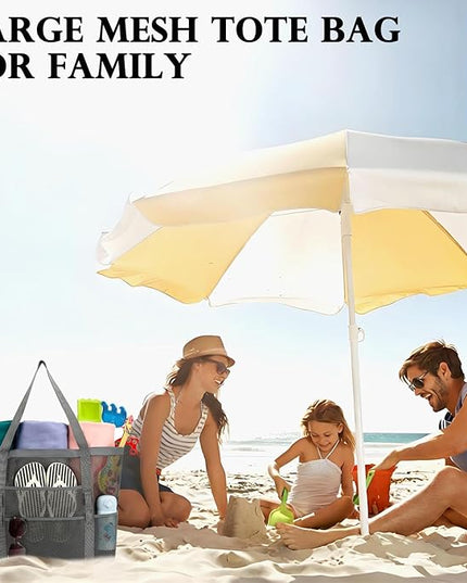 Mesh Beach Bag, Large Beach Tote with Zipper Pocket, Toys Pool Bag for Family Travel Vacation Cruise Essentials