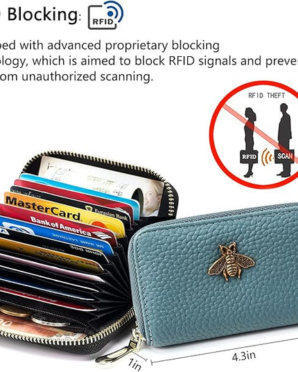 imeetu RFID Credit Card Holder, Small Leather Zipper Card Case Wallet for Women